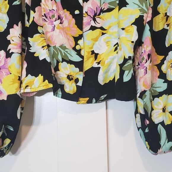 Who What Wear Garden Floral Bardot Top Cropped Linen Blend Size Medium - Picture 8 of 15